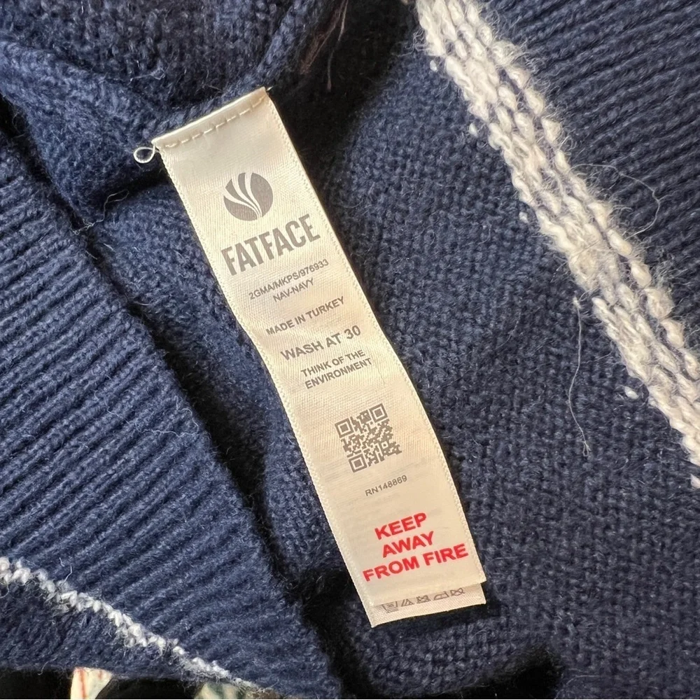 FAT FACE NAVY FAIR ISLE CREW NECK JUMPER - SIZE: X LARGE